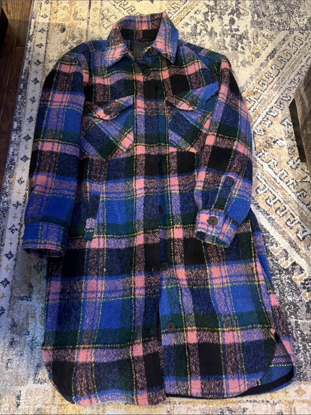 Blanknyc Plaid long Shacket Jacket - Pink & Blue